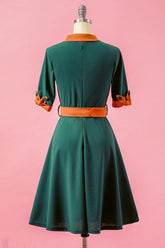 Grün Patchwork V-Ausschnitt Swing Partykleid